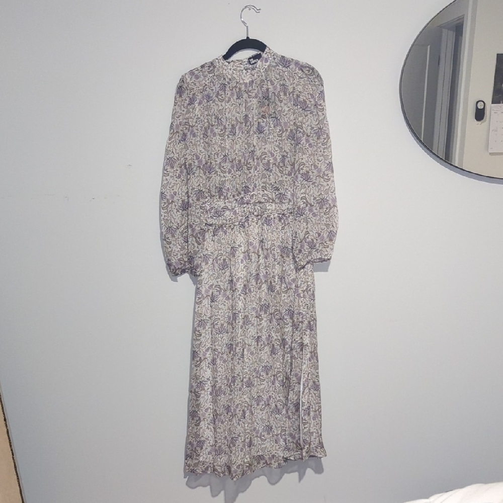 The Kooples Gray and White Long Sleeve Sundress